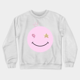 Happy face with star, heart and crown Crewneck Sweatshirt